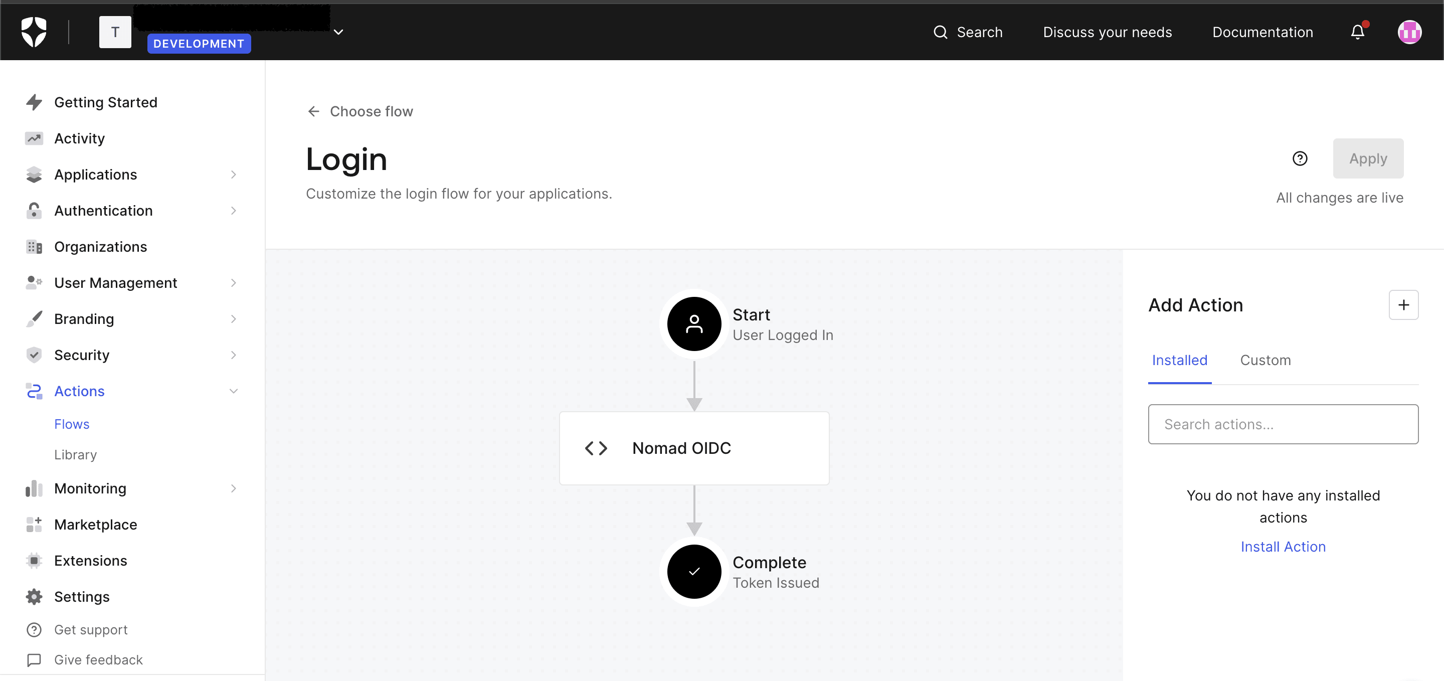 Auth0 UI configure callback flow